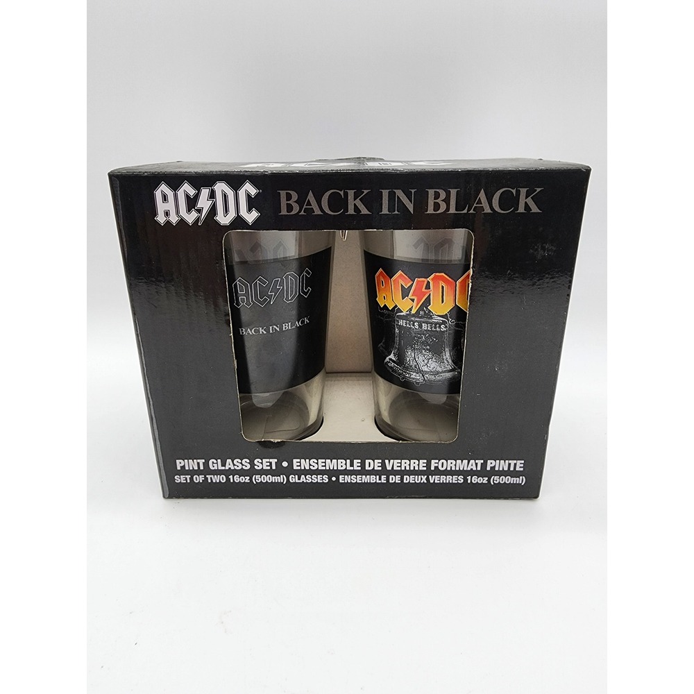 ACDC Back in Black Pint Glass Set 16oz Hells Bells 2 Pack Aquarius 42006 NEW